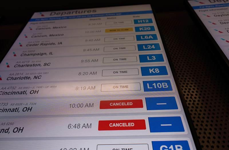 全美9日航班取消量超2000架次 延误航班超7000架次